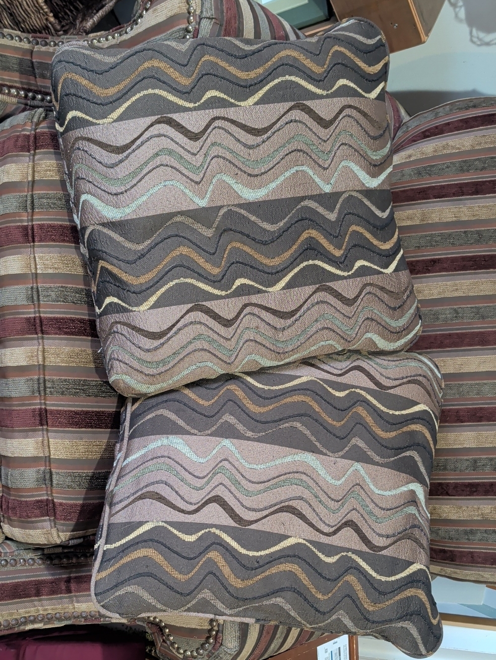 Decorative Chevron Wave Throw Pillow - Taupe, Gray & Brown